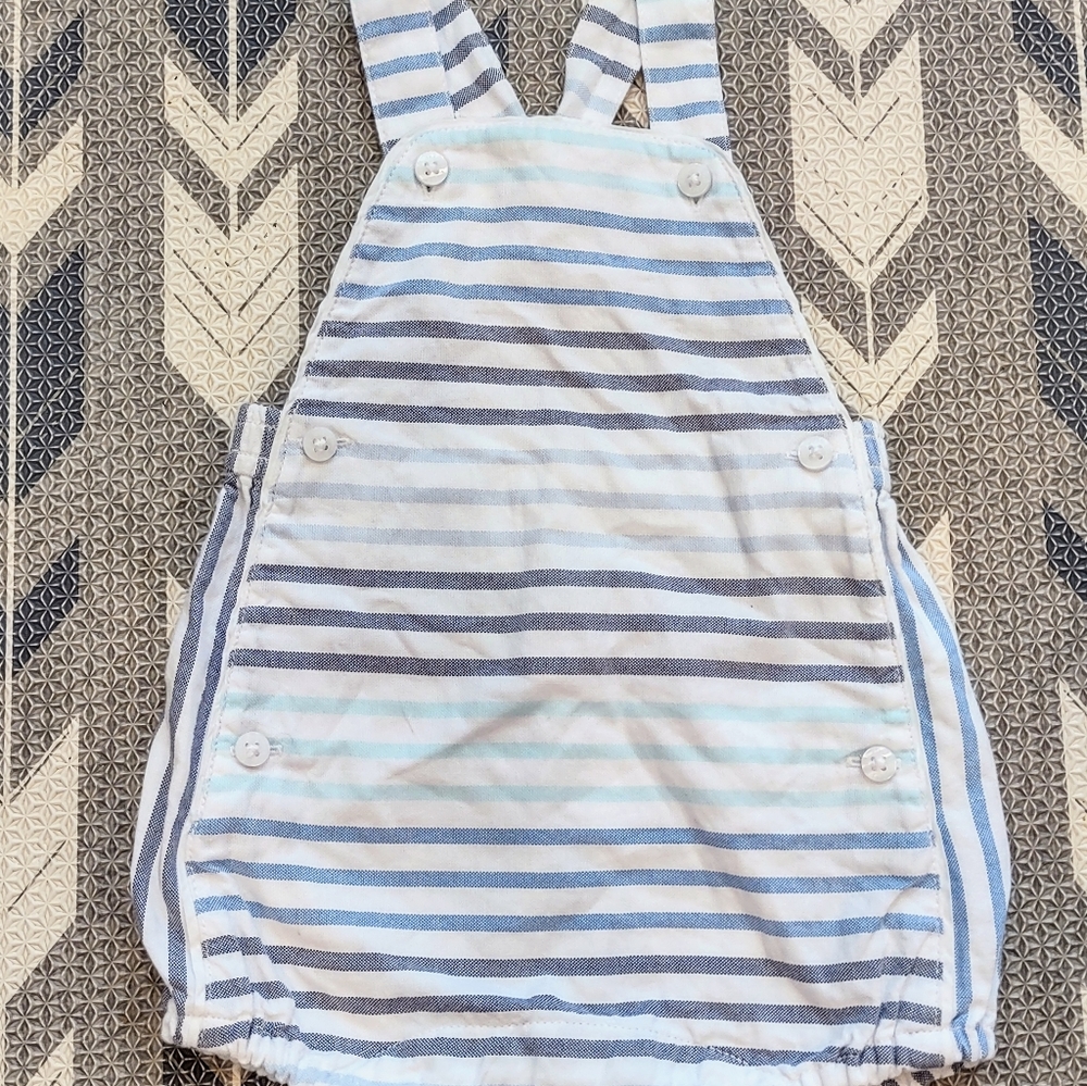 Janie & Jack Baby Boy Striped White & Blue Shortall